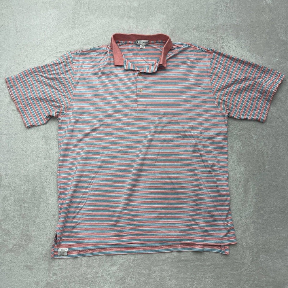Peter Millar Polo Shirt Men Large Pink White Golf Outdoor Performance Rugby